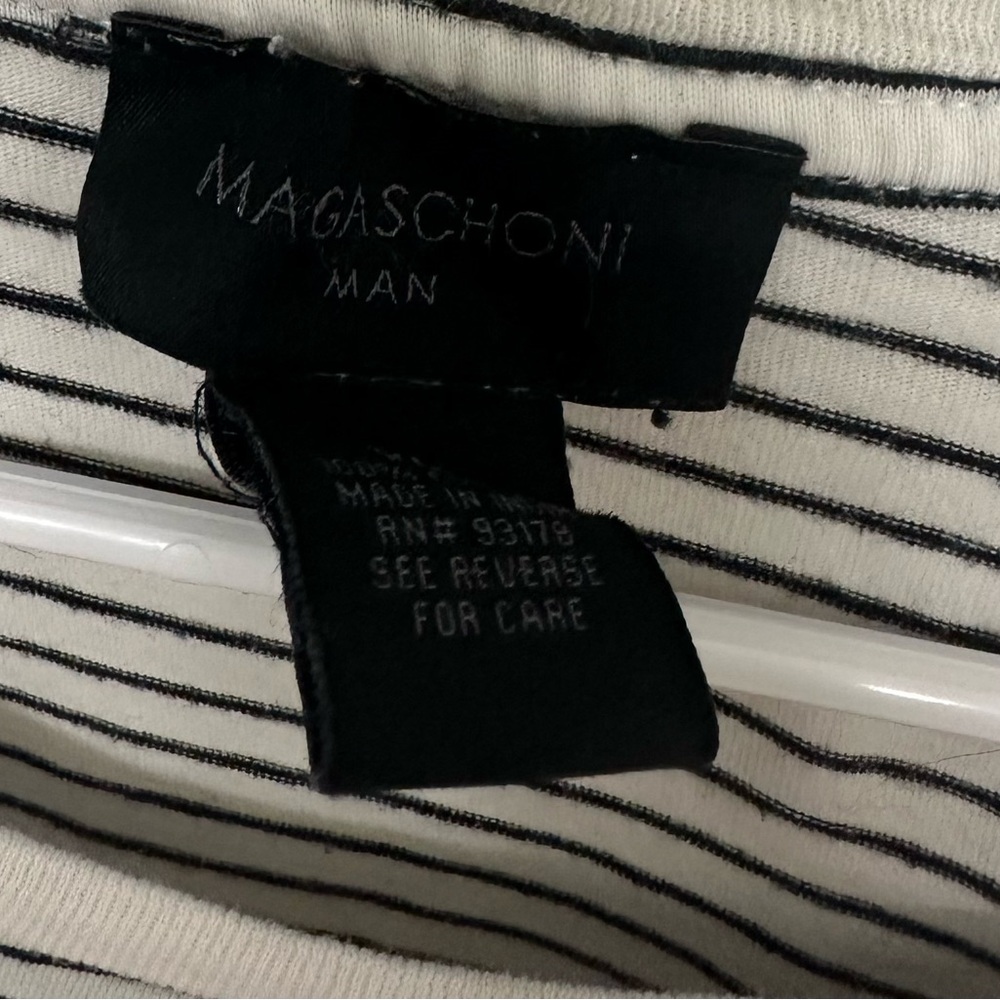 Magaschoni Man Striped Pocket Tee Shirt White Black Size L Soft Casual Top | - Picture 2 of 4